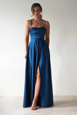 Shantal Satin Gown | Ocean Teal Blue