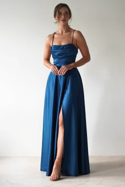 Shantal Satin Gown | Ocean Teal Blue