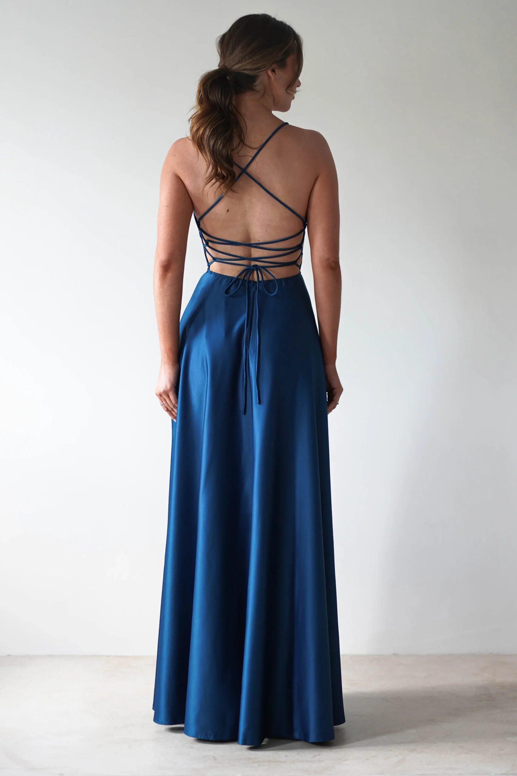 Shantal Satin Gown | Ocean Teal Blue
