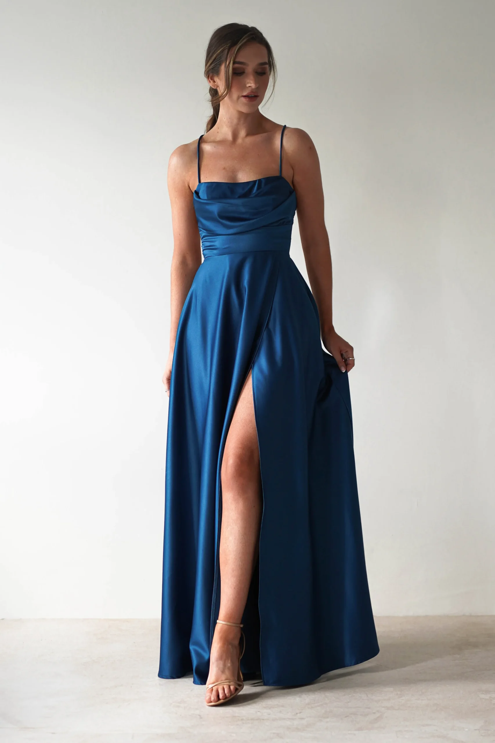 Shantal Satin Gown | Ocean Teal Blue