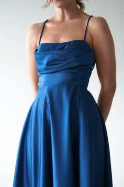 Shantal Satin Gown | Ocean Teal Blue