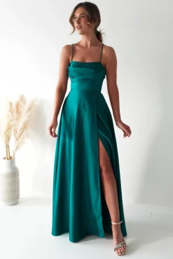 Shantal Satin Gown | Teal Green