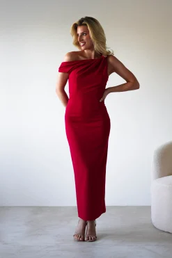 Shayna Off The Shouler Midaxi | Red