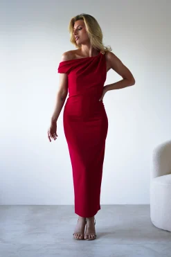 Shayna Off The Shouler Midaxi | Red