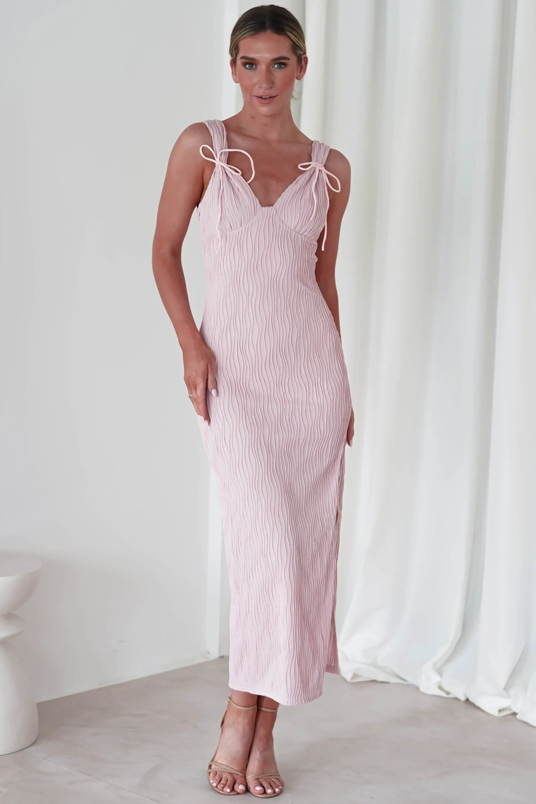 Simona Textured Maxi Dress | Blush