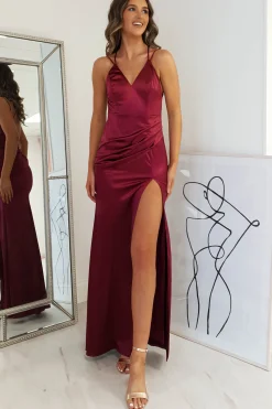 Simone Satin Gown | Burgundy