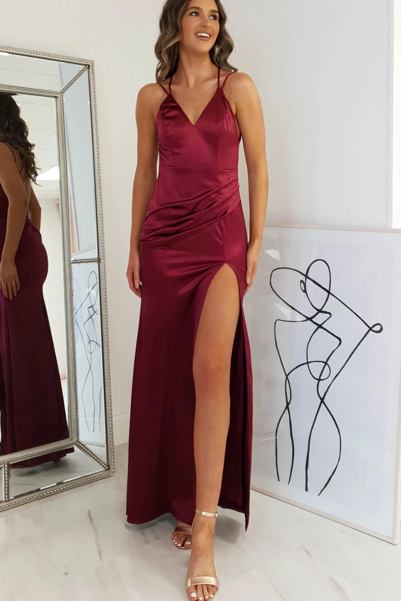 Simone Satin Gown | Burgundy
