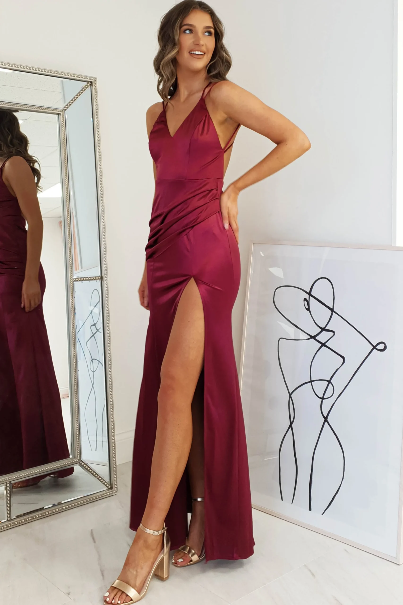 Simone Satin Gown | Burgundy