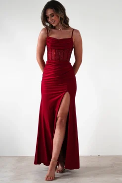 Stefani Rhinestone Bodice Gown | Burgundy