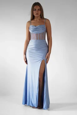 Stefani Rhinestone Bodice Gown | Blue