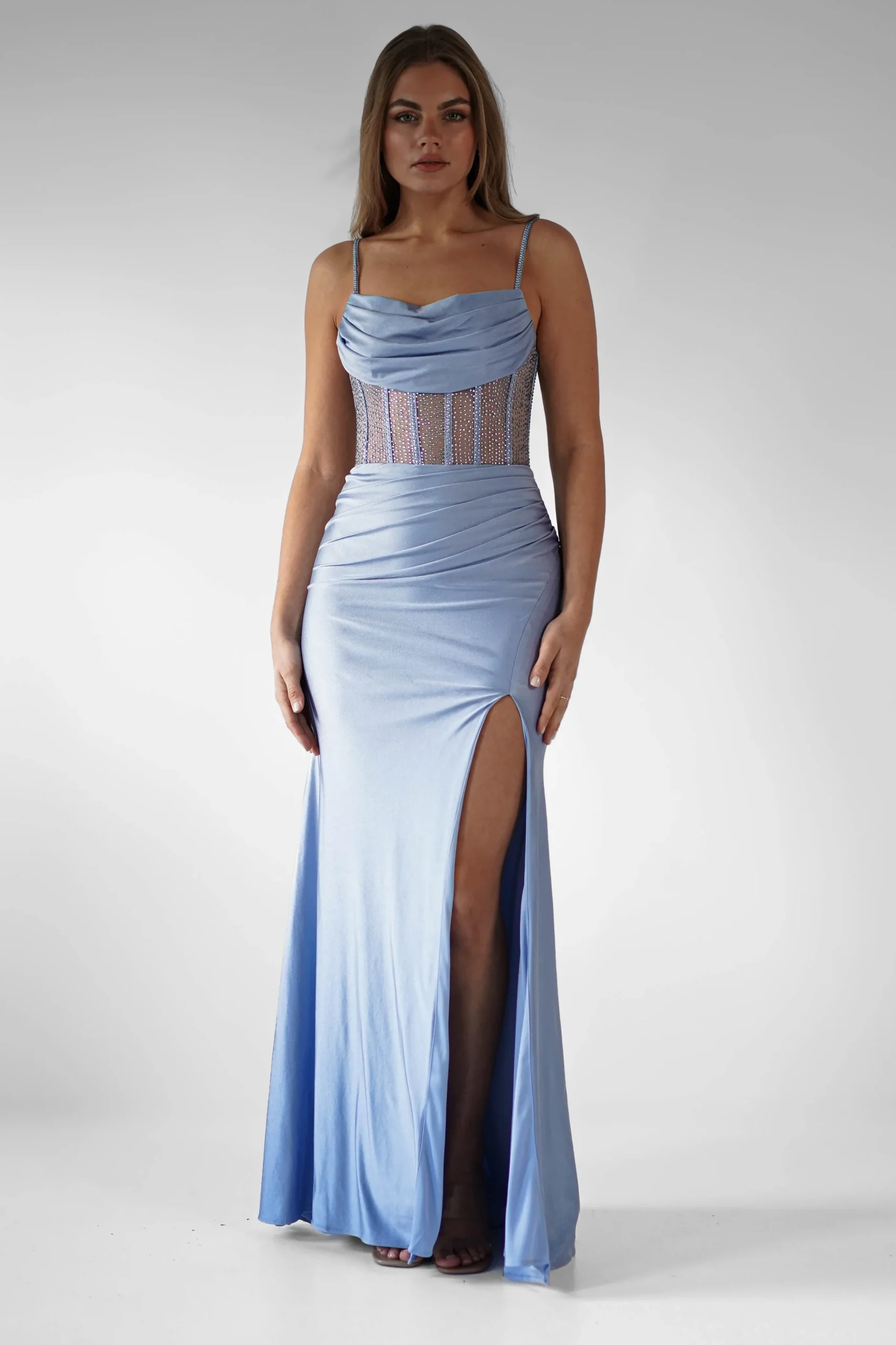 Stefani Rhinestone Bodice Gown | Blue