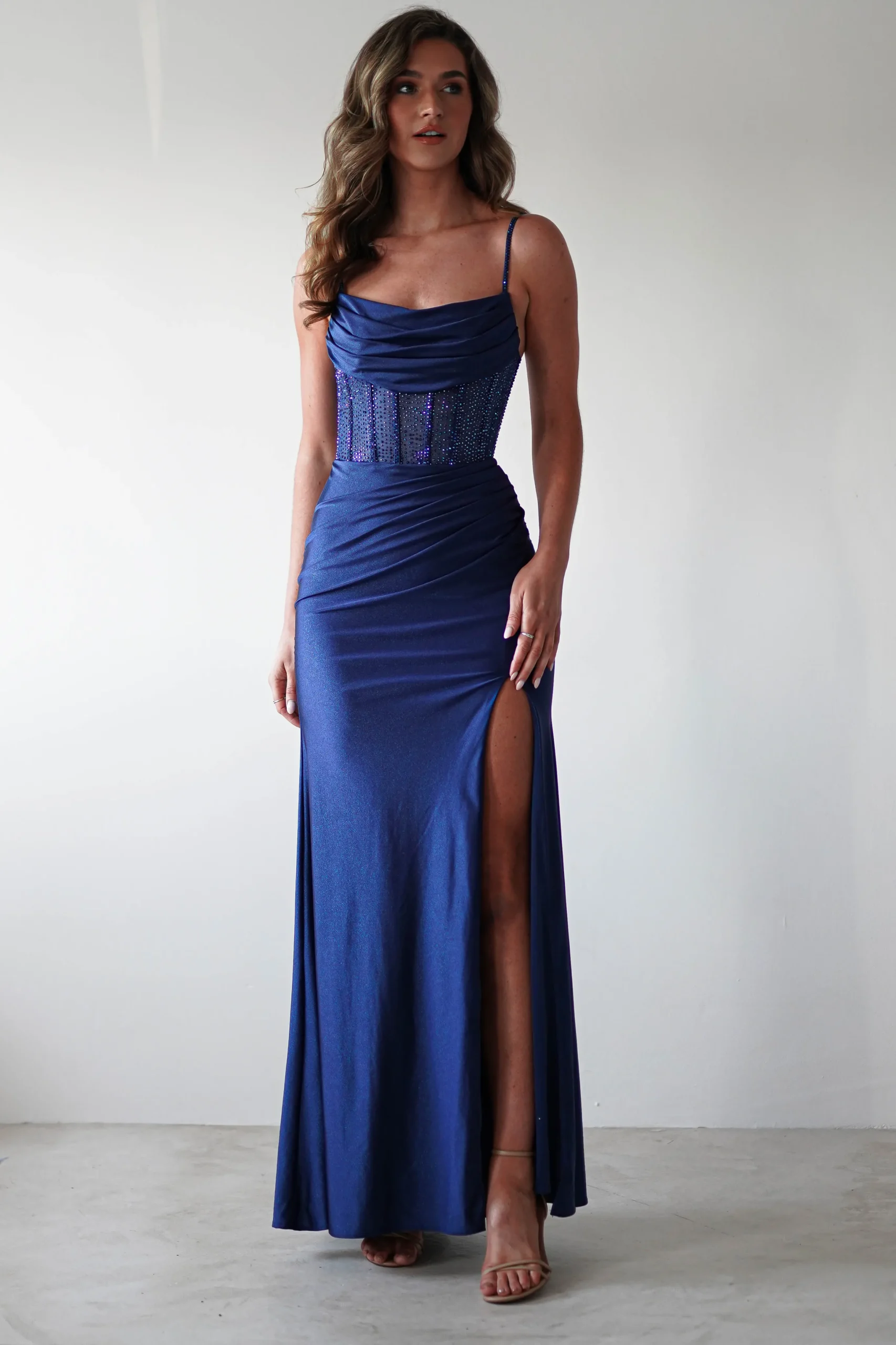 Stefani Rhinestone Bodice Gown | Navy