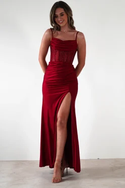 Stefani Rhinestone Bodice Gown | Burgundy