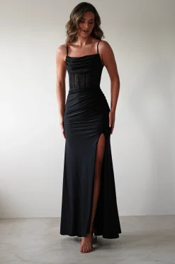 Stefani Rhinestone Bodice Gown | Black
