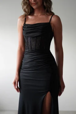 Stefani Rhinestone Bodice Gown | Black