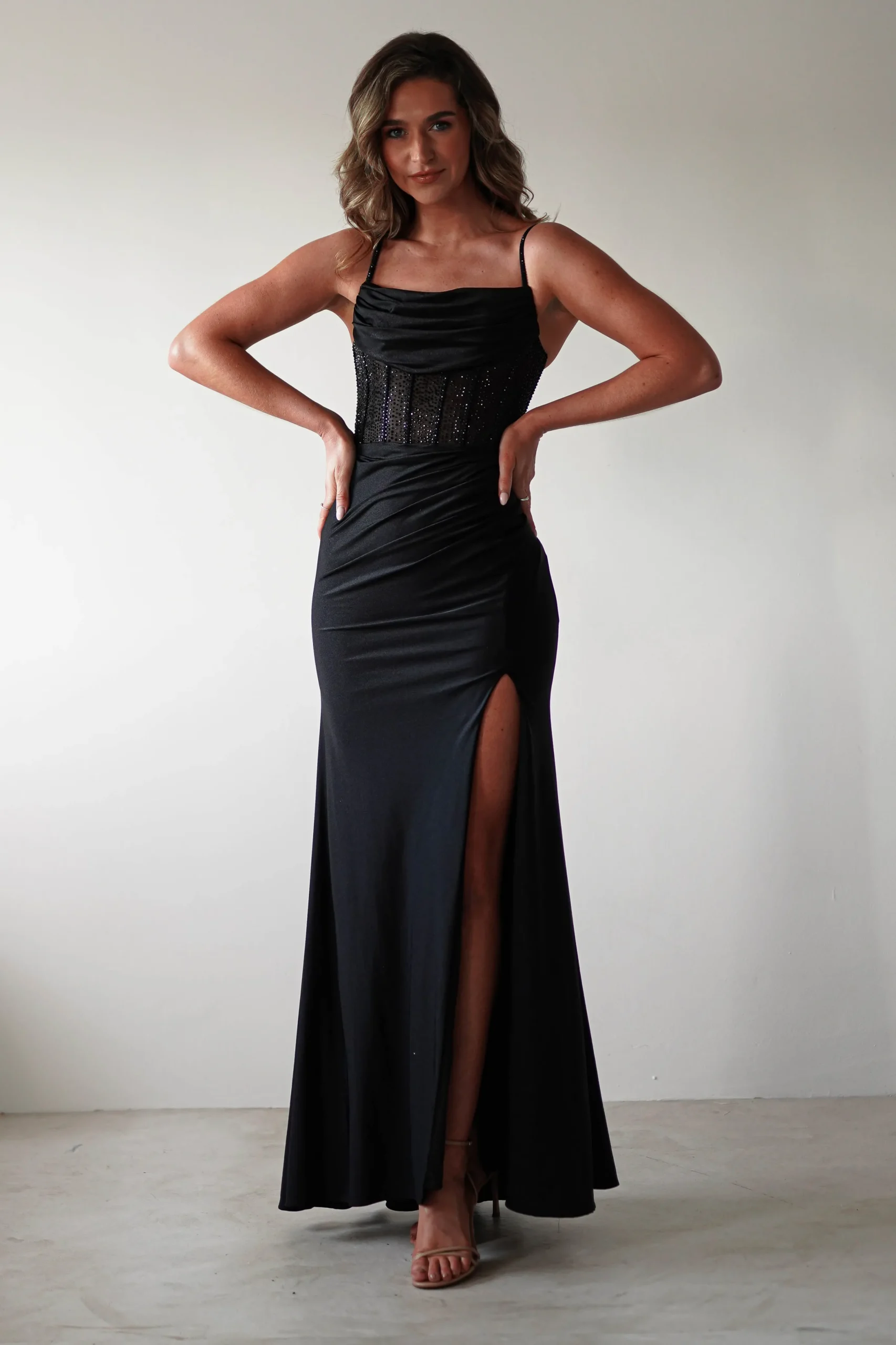 Stefani Rhinestone Bodice Gown | Black