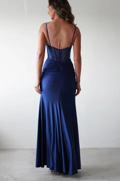 Stefani Rhinestone Bodice Gown | Navy