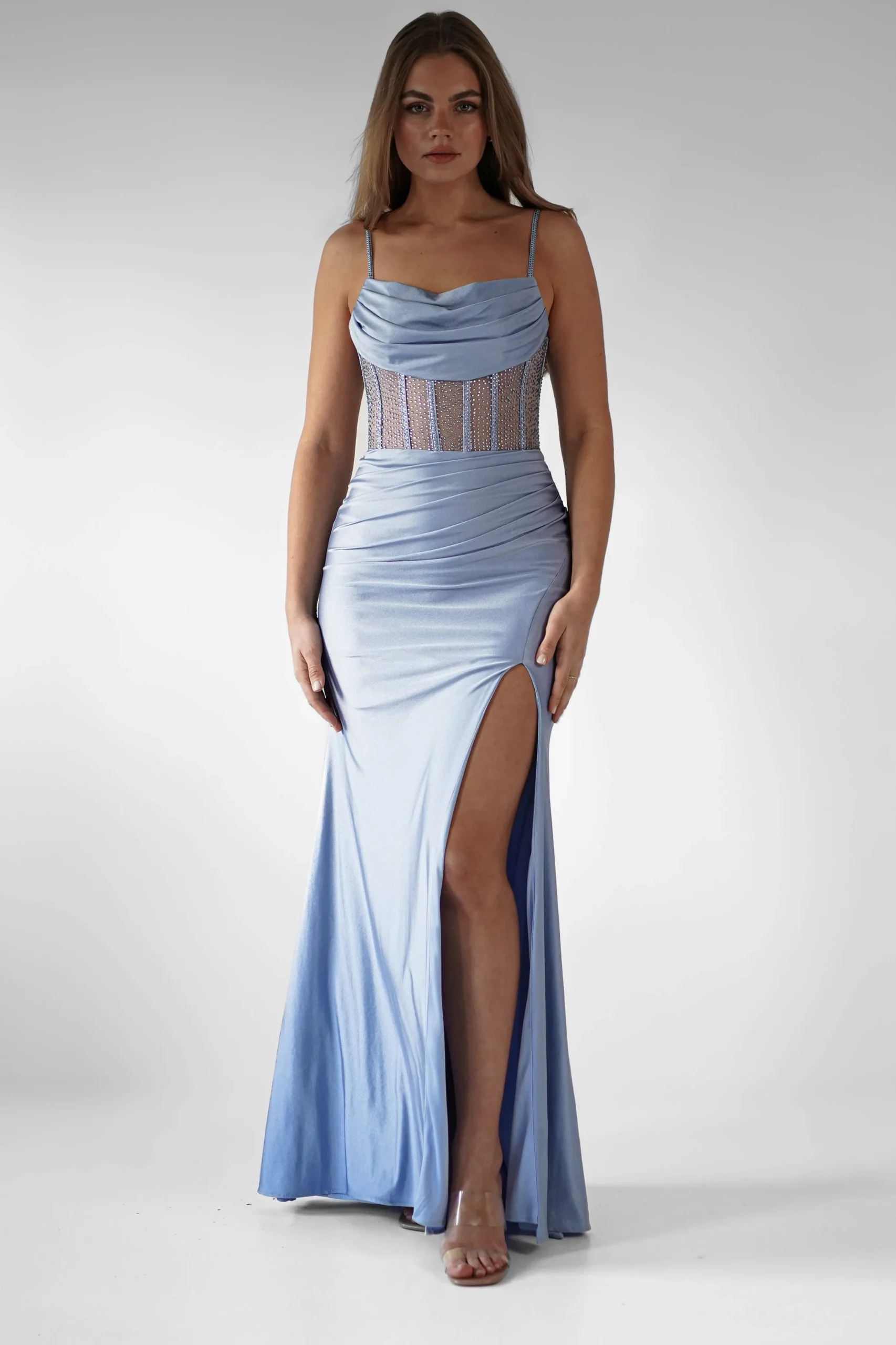 Stefani Rhinestone Bodice Gown | Blue