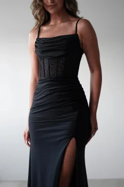 Stefani Rhinestone Bodice Gown | Black
