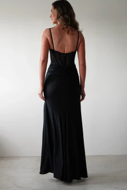 Stefani Rhinestone Bodice Gown | Black