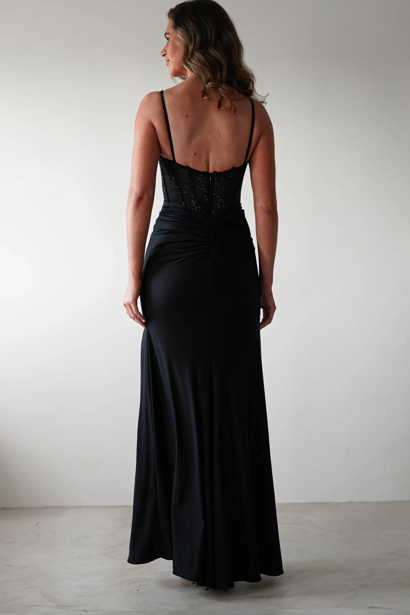 Stefani Rhinestone Bodice Gown | Black