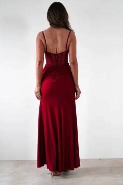Stefani Rhinestone Bodice Gown | Burgundy
