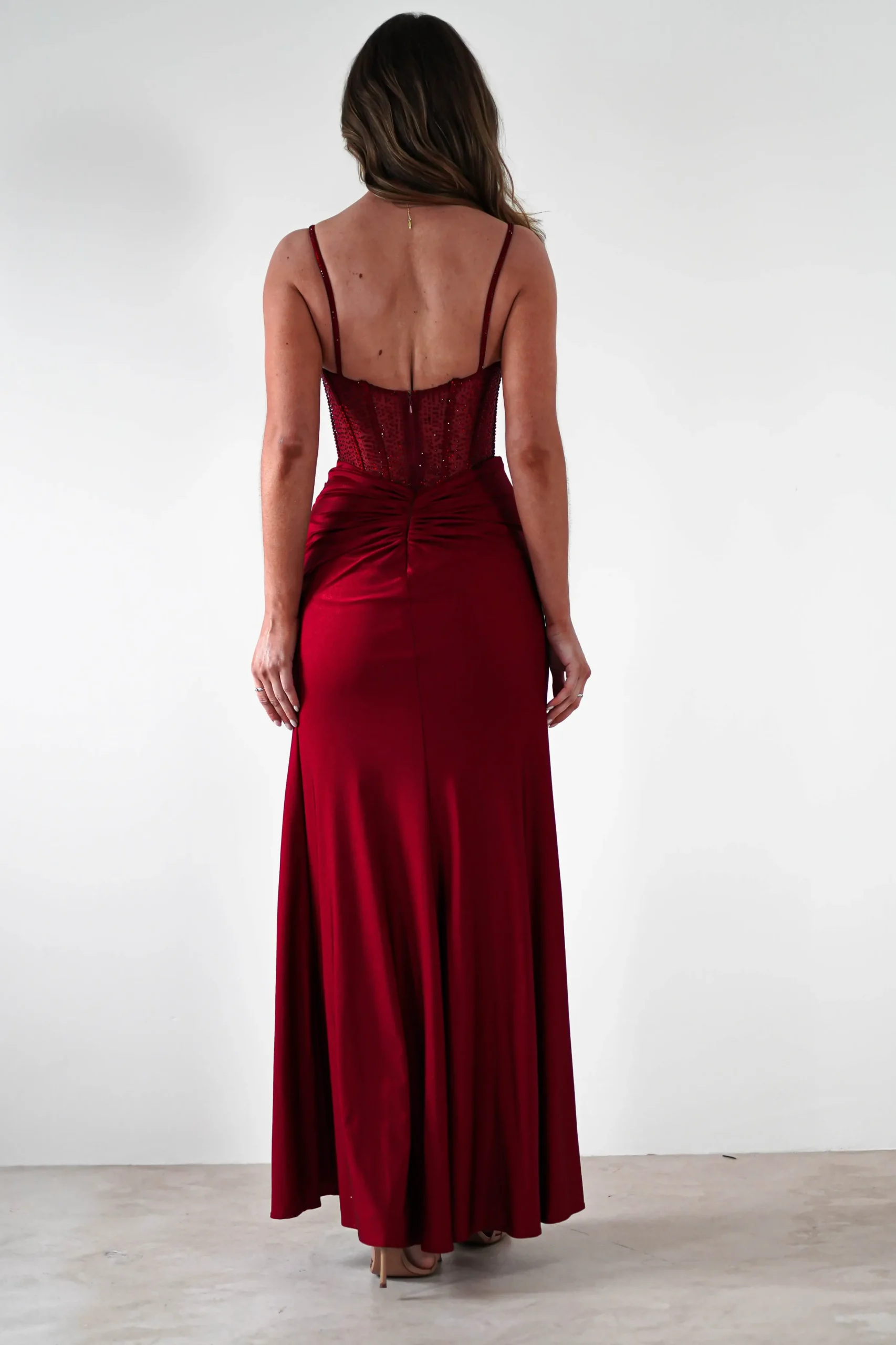 Stefani Rhinestone Bodice Gown | Burgundy