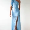 Stephanie Mesh Ruffle Maxi Dress | Blue