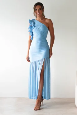 Stephanie Mesh Ruffle Maxi Dress | Blue