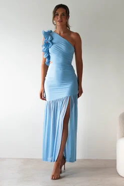 Stephanie Mesh Ruffle Maxi Dress | Blue