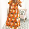Sweet Flower Midi Dress | Orange