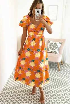 Sweet Flower Midi Dress | Orange