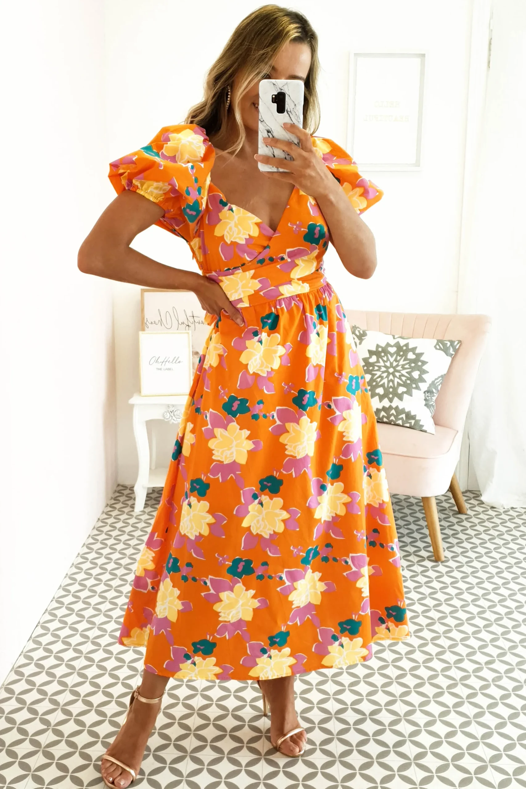 Sweet Flower Midi Dress | Orange