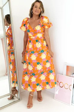 Sweet Flower Midi Dress | Orange
