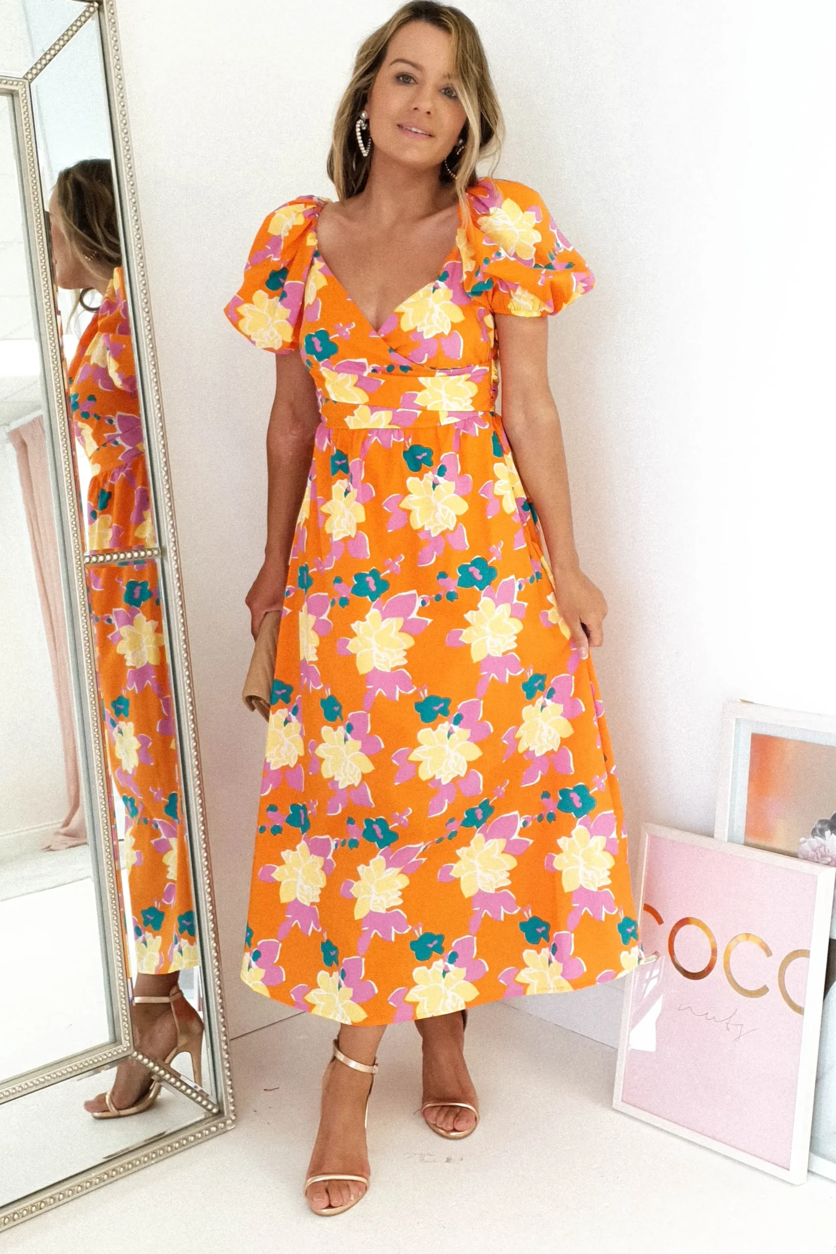 Sweet Flower Midi Dress | Orange