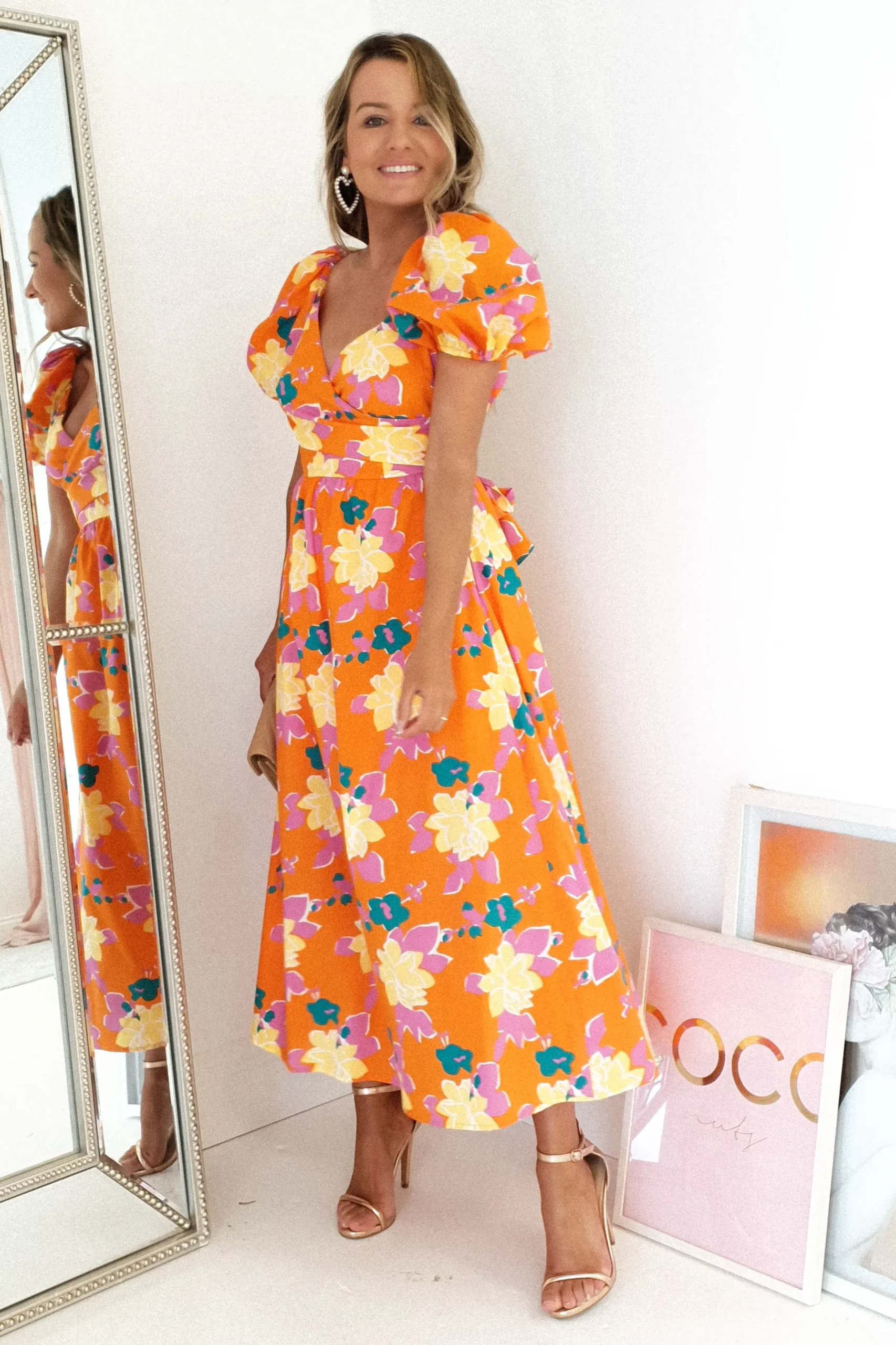 Sweet Flower Midi Dress | Orange