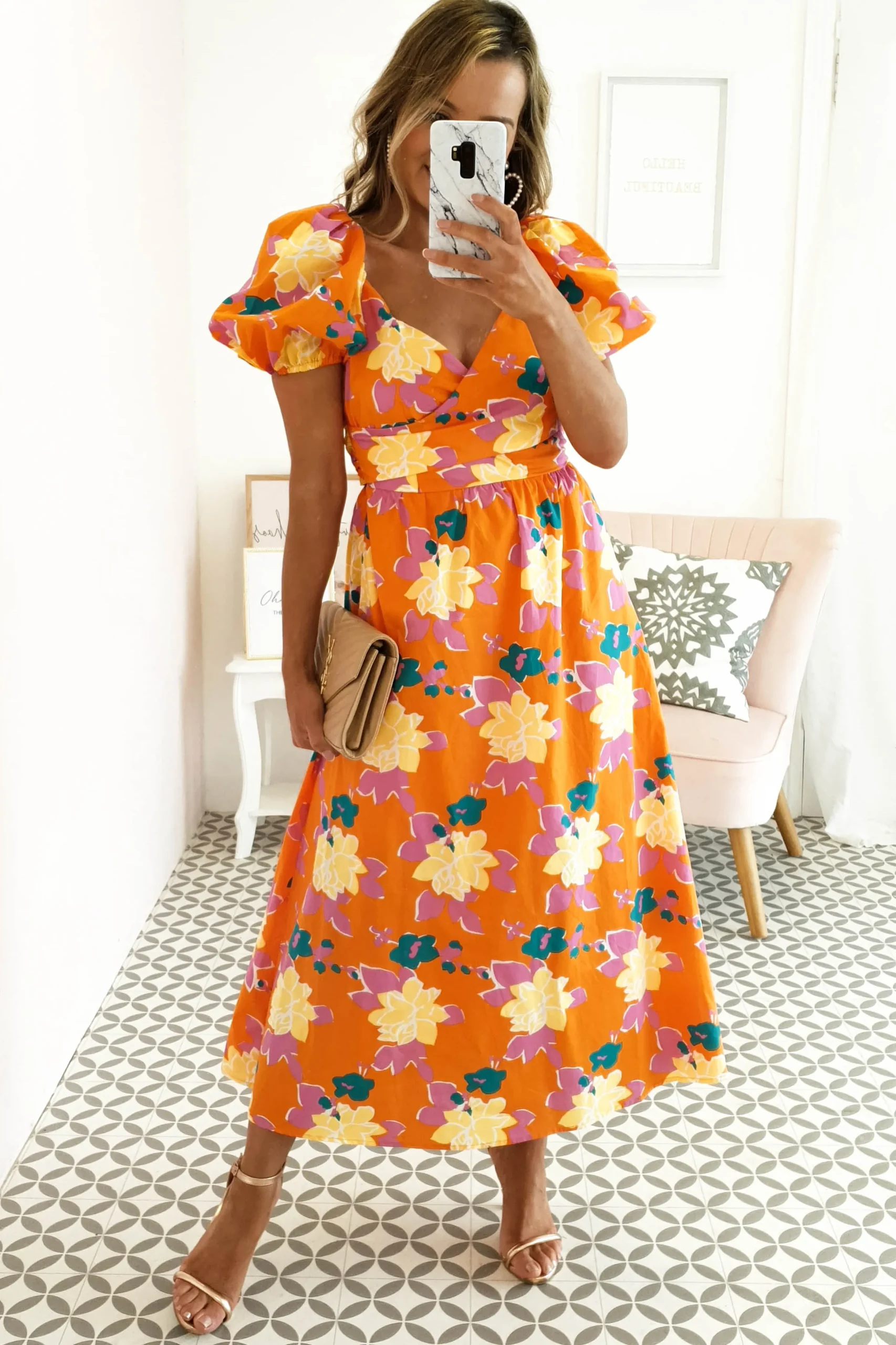 Sweet Flower Midi Dress | Orange