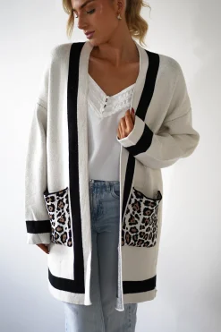 Tadriah Leopard Print Detail Cardigan