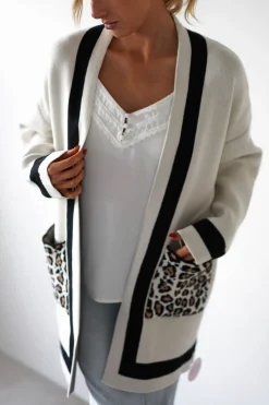 Tadriah Leopard Print Detail Cardigan
