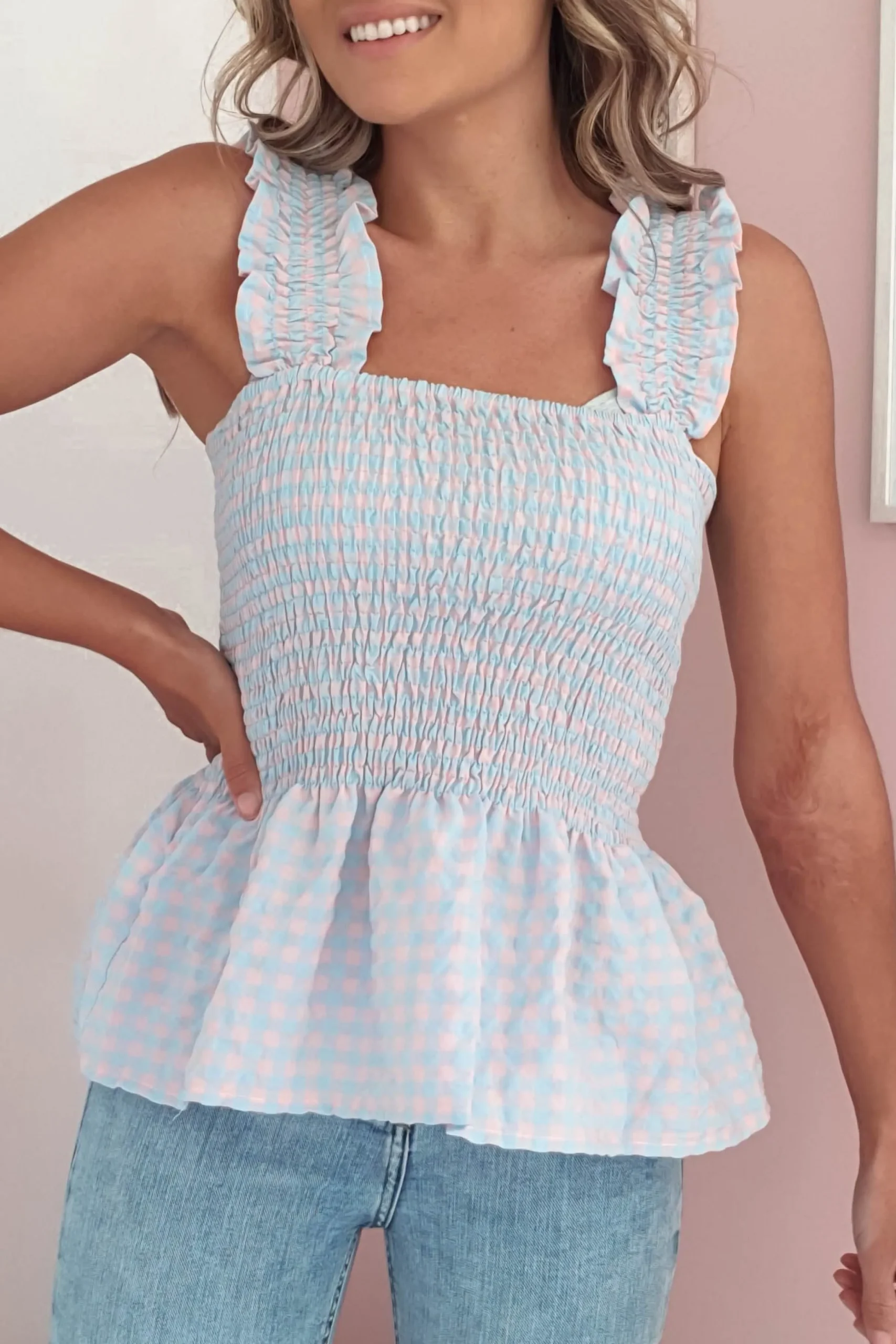 Tammy Gingham Peplum Top