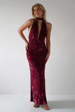 Tara Floral Jacquard Maxi Dress | Wine