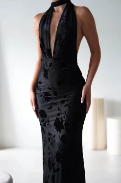 Tara Floral Jacquard Maxi Dress | Black