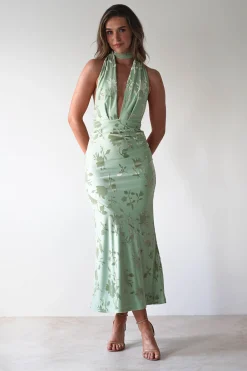 Tara Floral Jacquard Maxi Dress | Light Green