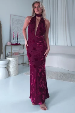 Tara Floral Jacquard Maxi Dress | Wine