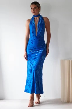 Tara Floral Jacquard Maxi Dress | Royal Blue