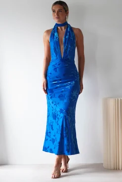 Tara Floral Jacquard Maxi Dress | Royal Blue