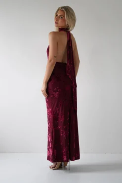 Tara Floral Jacquard Maxi Dress | Wine