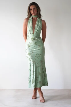 Tara Floral Jacquard Maxi Dress | Light Green