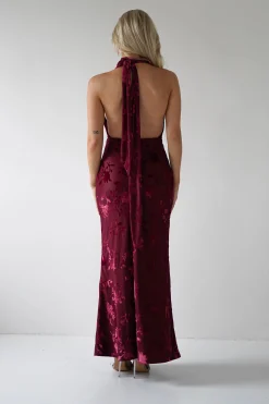 Tara Floral Jacquard Maxi Dress | Wine