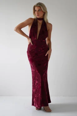 Tara Floral Jacquard Maxi Dress | Wine
